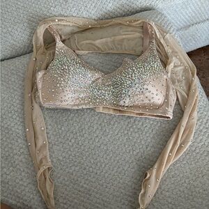 swarovski crystal nude bra top with arm sleeves